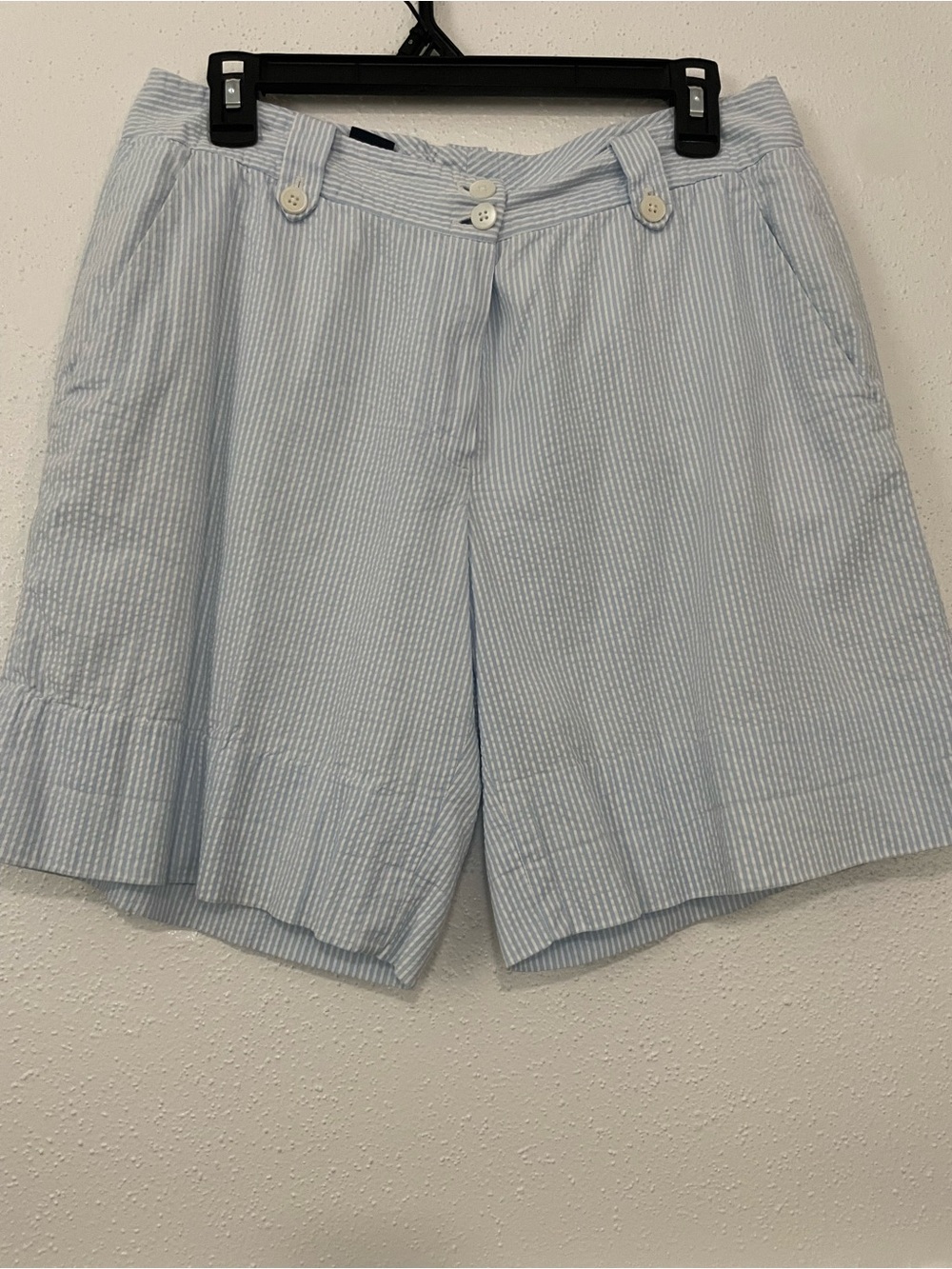 Brooks Brothers Light Blue Striped Seersucker Bermuda Shorts